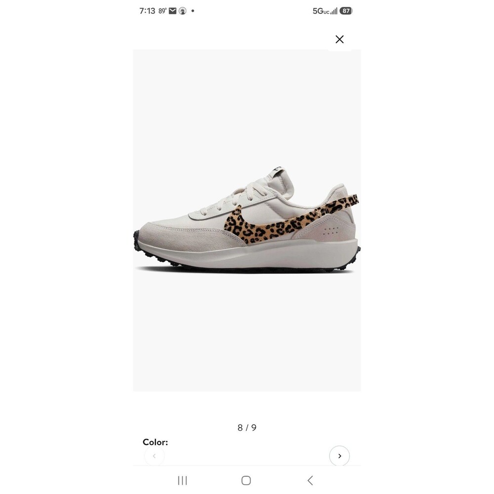 Nike Waffle Debut Women’s White/Tan/Black Leopard Nylon Sneakers Size 6.5